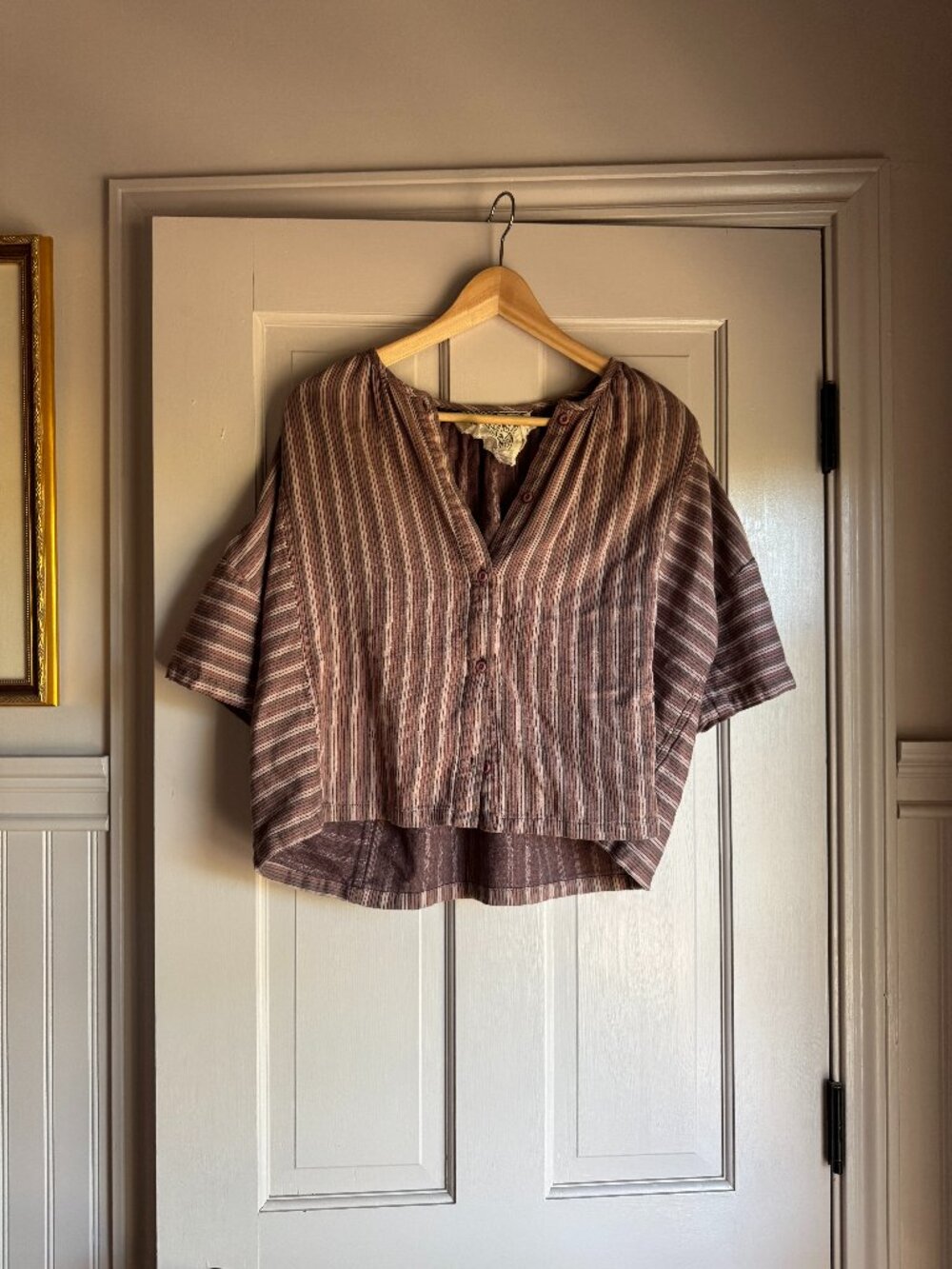 Ace & Jig 100% Cotton Contemporary Boho Striped Button-down Short Sleeve Top - Picture 2 of 5